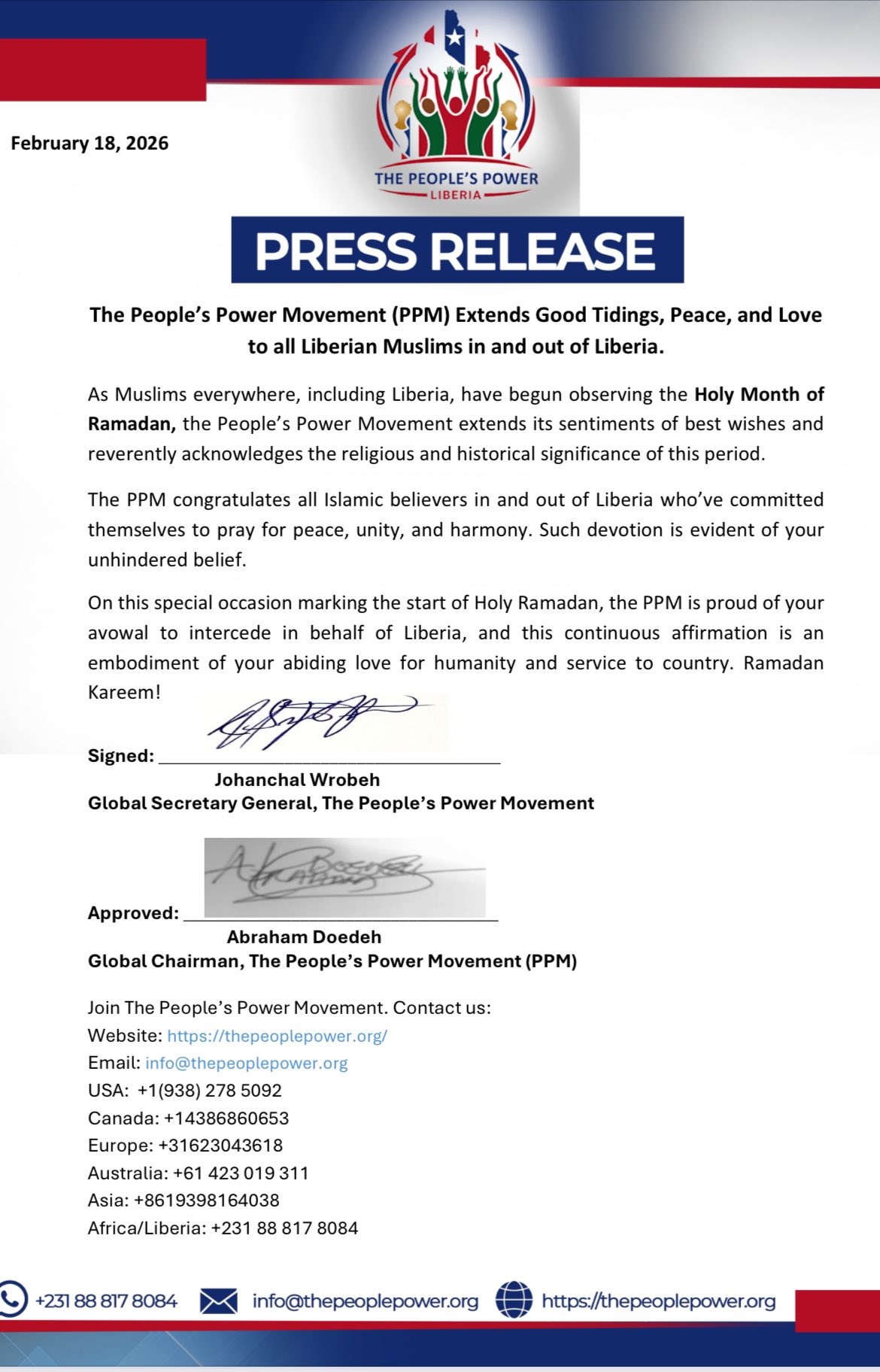 Press Statement for Immediate Release